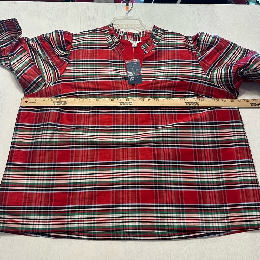 NWT Crown & Ivy Women’s Plus 4X Red Plaid Tunic Top Holiday Puff Sleeve $69.50 - Picture 5 of 8